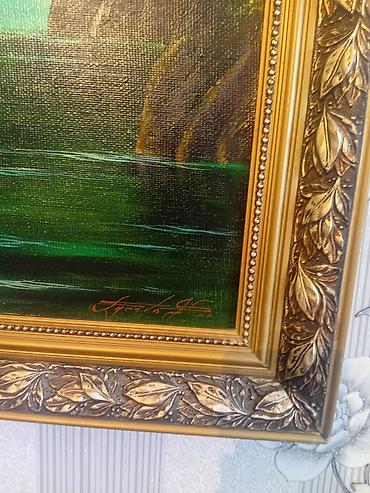 at sekli: Rsam qolu var.Yağlı boya tablo – günbatımı mənzərəsi - Mövzu: meşəlik — 2