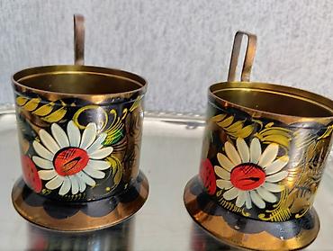Süfrə aksesuarları: 2 ədəd material latun stəkanaltı/stəkan tutacağı (podstakannik) — 1