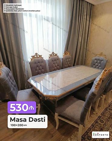 Məhsul: Masa Dəsti - Ölçü: 100×200 sm - Komplekt: 1 masa + 6 stul -