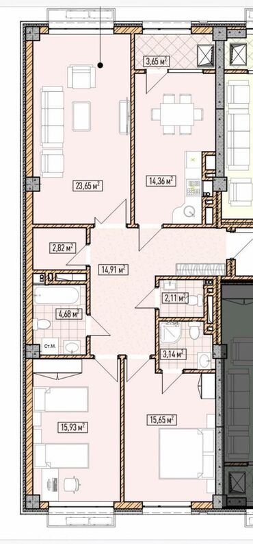 Продажа квартир: 3 комнаты, 100 м², 3 этаж