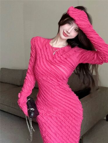 розовое платье с кружевом: Вечернее платье, Длинная модель, С рукавами, L (EU 40)