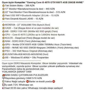 Masaüstü kompüterlər və iş stansiyaları: Oyun üçün Kompüter "Gaming Core i5 4570 GTX1050Ti 4GB 256GB NVME” ⭐Tək -da lalafo.az — 2 Masaüstü kompüterlər və iş stansiyaları: Oyun üçün Kompüter "Gaming Core i5 4570 GTX1050Ti 4GB 256GB NVME” ⭐Tək — 2