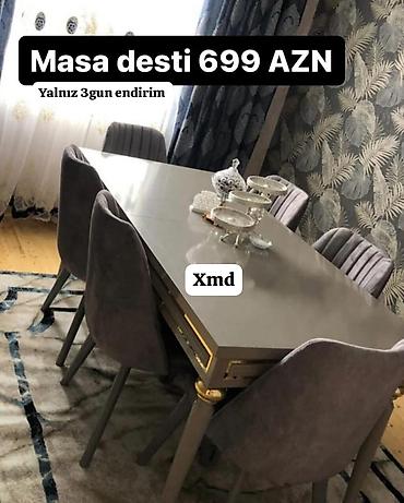 Masa və oturacaq dəstləri: Qonaq otağı üçün, Yeni, Açılan, Dördbucaq masa, 6 stul — 7
