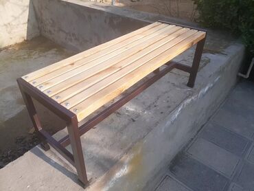 Bağ, çöl masa və oturacaq dəstləri: Metall karkaslı taxta lamelli skamya dəsti - Məhsul: açıq məkana — 10