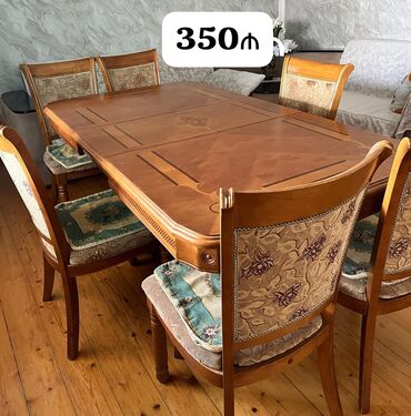 барные стулья: Qonaq otağı üçün, İşlənmiş, Açılan, Dördbucaq masa, 6 stul
