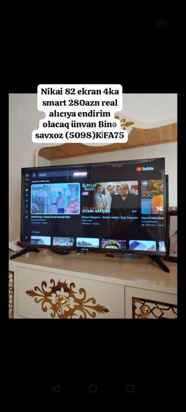 islenmis telvizor: Nikai 82 ekran 4ka smart 280azn real alıcıya endirim olacaq ünvan Binə