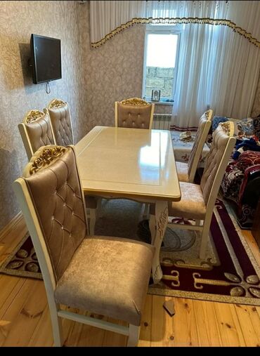mdf stol: Qonaq otağı üçün, Yeni, Açılan, Dördbucaq masa, 6 stul, Azərbaycan