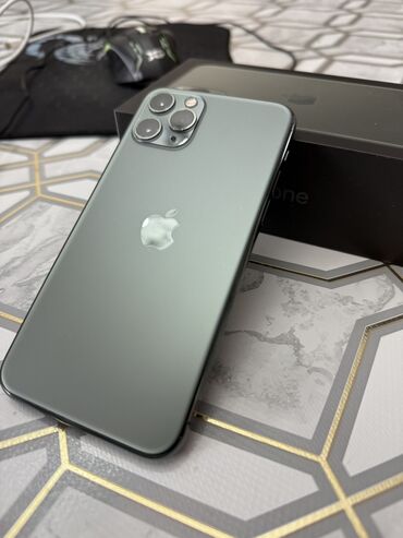 Apple iPhone: IPhone 11 Pro, Б/у, 512 ГБ, Matte Midnight Green, Зарядное устройство, Защитное стекло, Чехол, 75 %