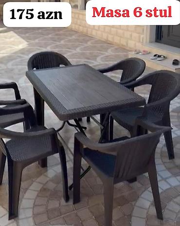 plastik stollar: Yeni, Dördbucaq masa, 6 stul, Açılmayan, Stullar ilə, Plastik, Azərbaycan — 1