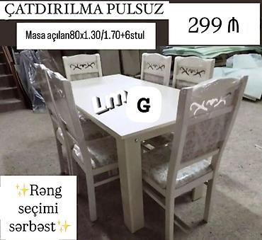 Yemək otağı dəsti - Açılan masa: ölçü 80 x 130 sm, açıldıqda 170 sm-ə