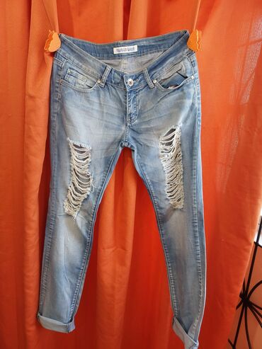 женские джинсы с вышивкой: Прямые, Средняя талия, Рваные