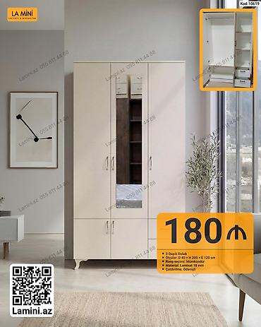 Mebel: 3 qapılı paltar dolabı - Ölçülər: dərinlik 40 sm × hündürlük 200 sm × — 1