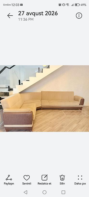 L formalı yumşaq künc divan - Dizayn: İki rəngli (bej oturacaq və