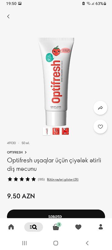 Məhsullar: 1) Optifresh uşaqlar üçün çiyələk ətirli diş məcunu -