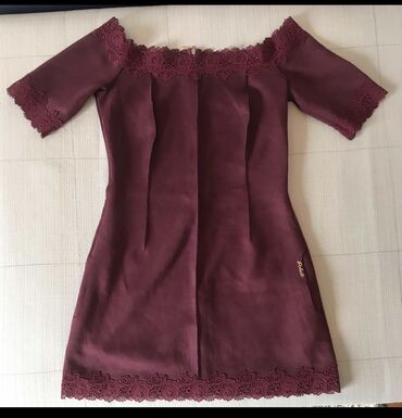 vezivanje mašne na haljini: S (EU 36), color - Burgundy, Evening, Short sleeves