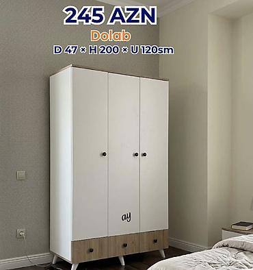 perla dolab: Dolab – 3 qapılı, 2 çekmecəli geyim şkafı Ölçülər: - Dərinlik: 47 sm — 1