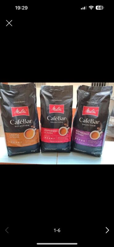 Kofe: Melitta CaféBar Selection qəhvəsi, hər biri 1 kq olan üç müxtəlif növü