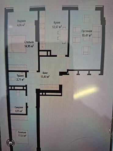 план дом: 3 комнаты, 91 м², Кок-Жар мкр 3 этаж, ПСО (под самоотделку) — 1