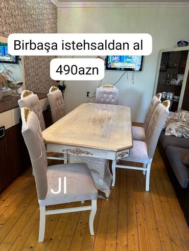 stol stul ucuz qiymete: Для гостиной, Новый, Прямоугольный стол, 6 стульев