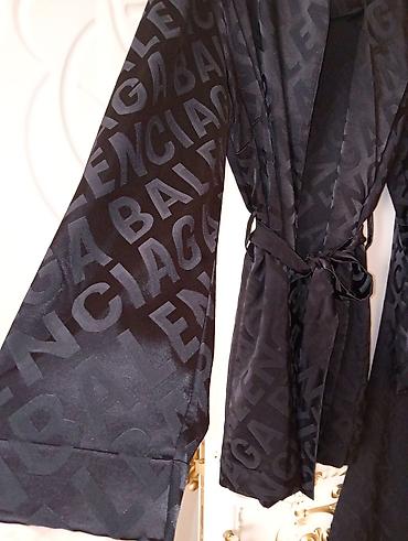 cool paltarlar: Qadın pijama stildə şalvar + kimano dəsti – qara rəng, atlas parça - — 2