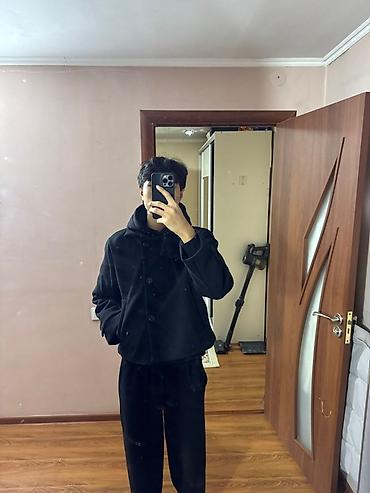 мужской тулуп: Укороченное двубортное пальто/жакет в стиле pea coat, чёрного цвета — 4
