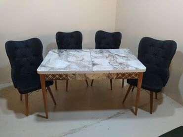Mətbəx üçün, Yeni, Açılan, Dördbucaq masa, 4 stul