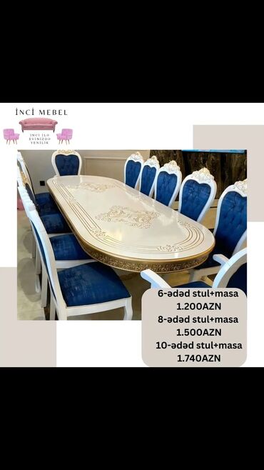 Masa və oturacaq dəstləri: Qonaq otağı üçün, Yeni, Açılmayan, Dördbucaq masa, 6 stul — 17