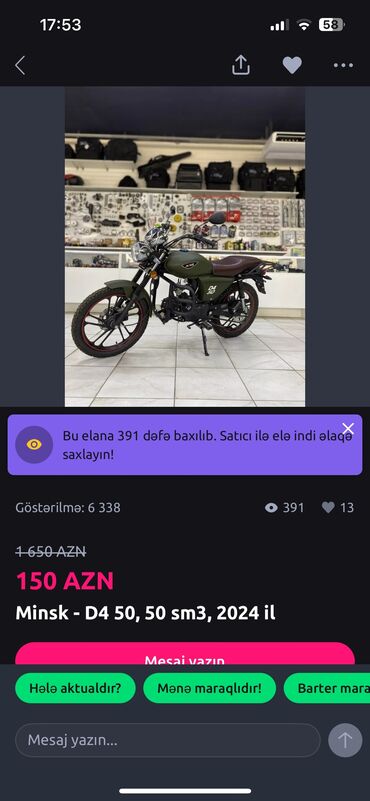 moped 150: Hamıya salam Heç kəs bu elan ilə əlaqə saxlamasın məndən dünən pul