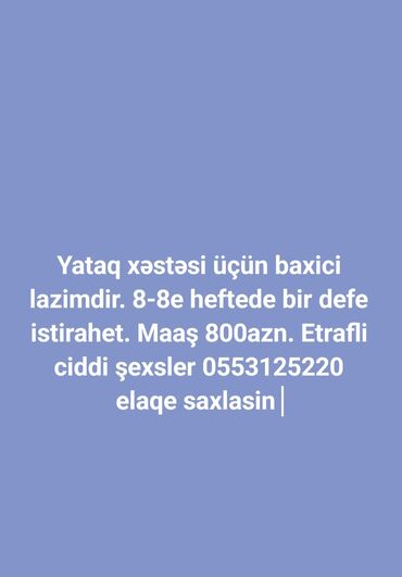 Satış: Dayə tələb olunur, Növbəli qrafik