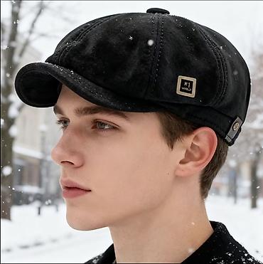 qar geyimi: Kişi qış şlyapkası – newsboy/kepi modeli - Rəng: qara - Material — 1