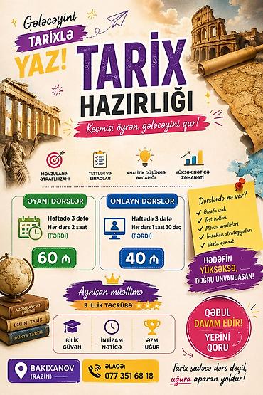 Repetitor, Tarix, İmtahanlara hazırlıq lalafo.az -da Repetitor, Tarix, İmtahanlara hazırlıq