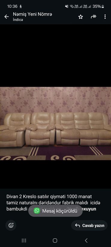 Divan və kreslo dəstləri: İşlənmiş, Divan, 2 kreslo