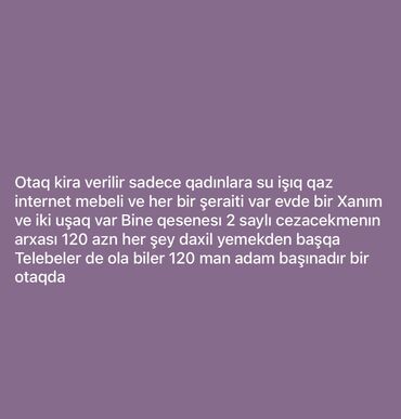 bine emlak: Bine qesenesinde kiraye otaq verılır