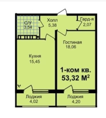 Продажа квартир: 1 комната, 53 м², 5 этаж, ПСО (под самоотделку)