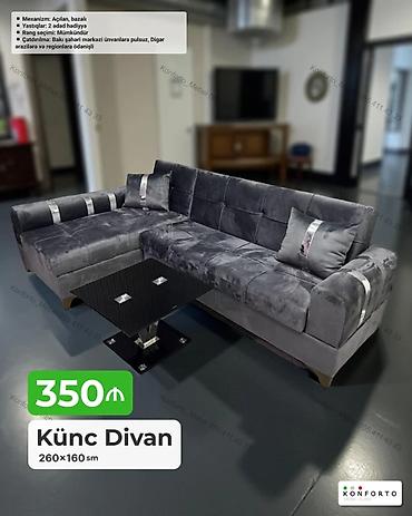 Divanlar: Künc divan – 260×160 sm - Mexanizm: Açılan, bazalı (yataq funksiyası — 1