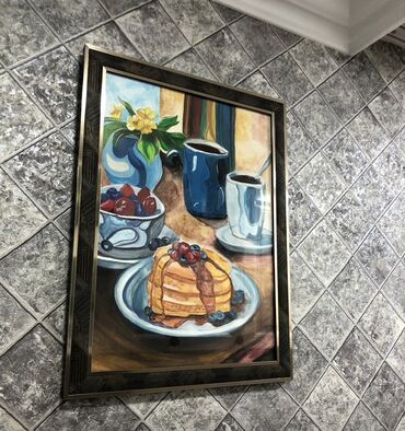 купить бу гитару: Rəsm əsəri – “Səhər yeməyi natürmortu” - Üslub: müasir dekorativ