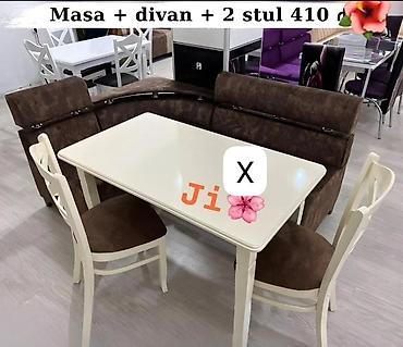 metbex kunc divan: Mətbəx/dinləmə guşəsi üçün dəst: - 1 ədəd masa – krem/ağ rəngdə, hamar — 1