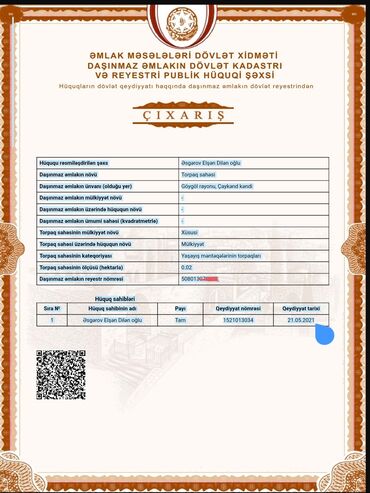 Torpaq sahələrinin satışı: 3 sot, Tikinti, Mülkiyyətçi, Kupça (Çıxarış) — 7