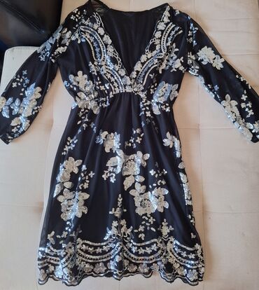 haljine sa vezom: L (EU 40), bоја - Srebrna, Drugi stil, Dugih rukava