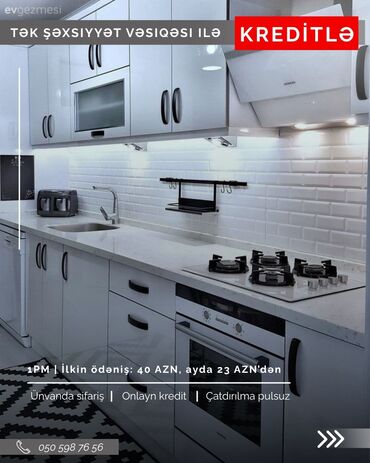 Sifarişlə mətbəx mebeli: Sifarişlə mətbəx dəsti, Özü çəkən petlələr, Sadə laminat, Kredit var, Pulsuz çatdırılma — 8