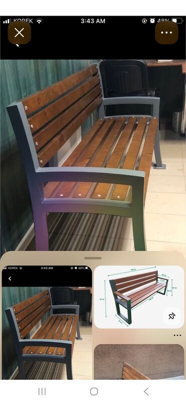 Bağ, çöl masa və oturacaq dəstləri: Metall karkaslı taxta lamelli skamya dəsti - Məhsul: açıq məkana — 48