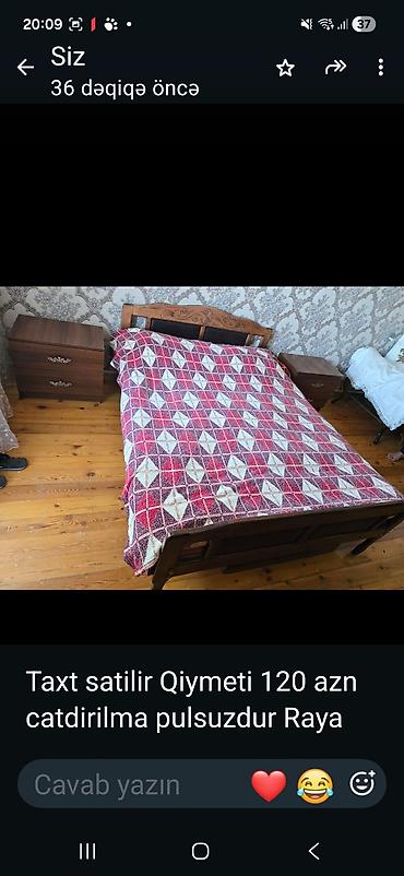 embawood tek carpayi: Taxt satılır. - Material: taxta karkas, oyma başlıq dizaynı - Ölçü — 1