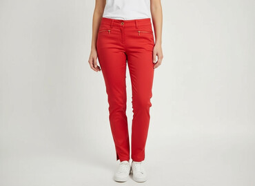 zara czerwone spodnie: Material trousers for women, size L