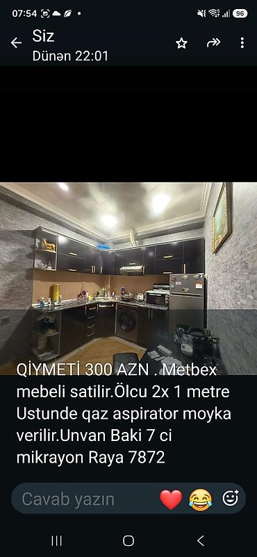 set mebel: Mətbəx mebeli satılır. - Ölçü: 2 x 1 metr - Üstündə verilir: qaz — 1