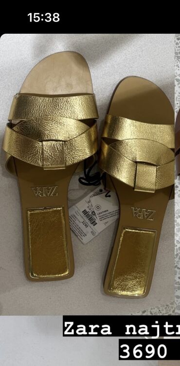 ravne zlatne sandale: Fashion slippers, Zara, 38