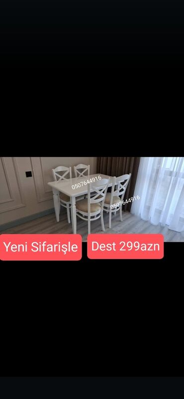 Masa və oturacaq dəstləri: Mətbəx üçün, Yeni, Açılmayan, Dördbucaq masa, 4 stul — 3