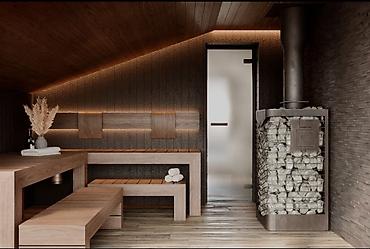 Бассейны: Интерьер черной бани может сочетать в себе современные и традиционные — 9