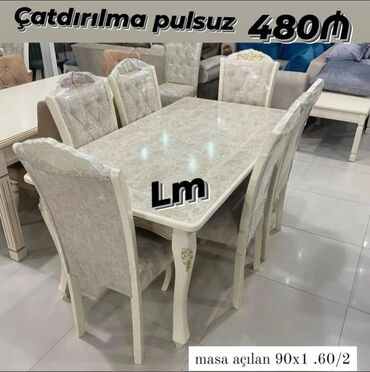 stol stul sumqayit: Qonaq otağı üçün, Yeni, Açılan, Dördbucaq masa, 6 stul, Azərbaycan