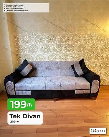 qoşa divan: Tək divan – 210 sm Xüsusiyyətlər: - Mexanizm: açılan, bazalı (yataq — 1