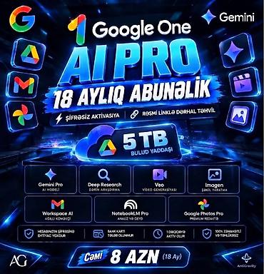 komputer satisi ucuz: Google One AI Pro — 18 aylıq abunəlik Şifrəsiz aktivasiya, rəsmi — 1